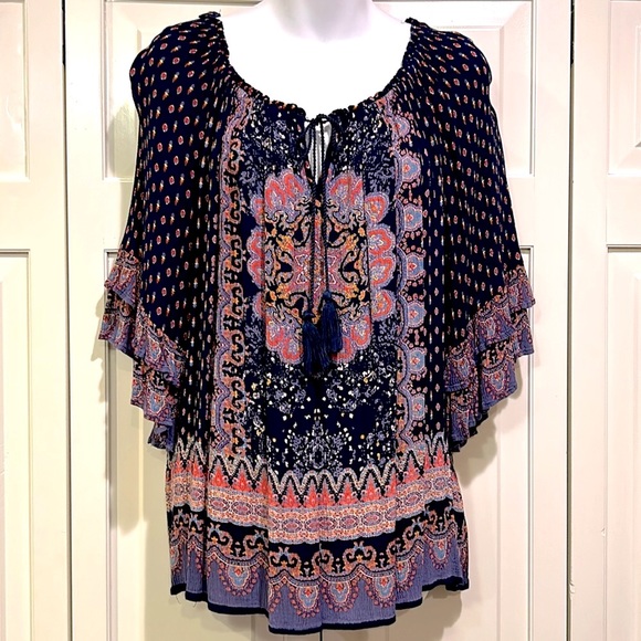 Ladies 3/4 Sleeve Boho Top, Size Large Bila - Picture 3 of 5